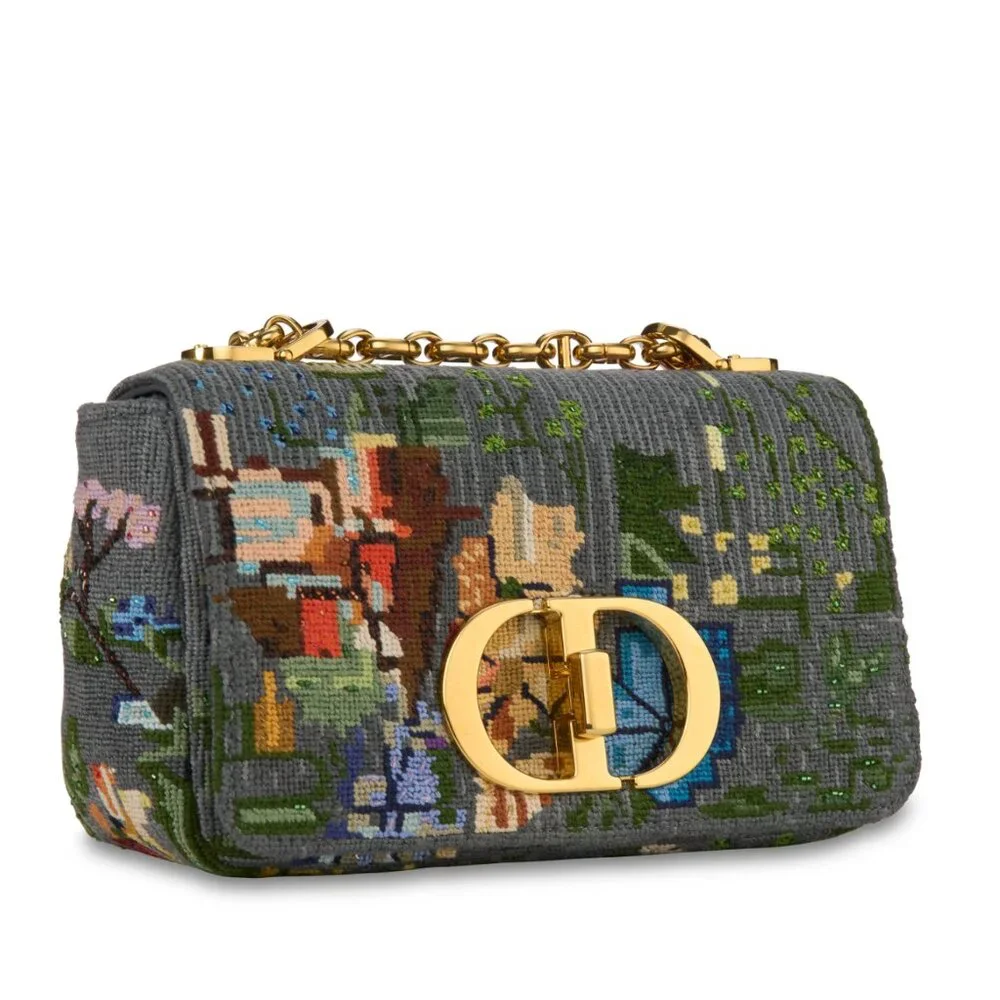 Christian Dior Chain Caro Shoulder Bag cotton Gray Gold - Picture 3 of 7